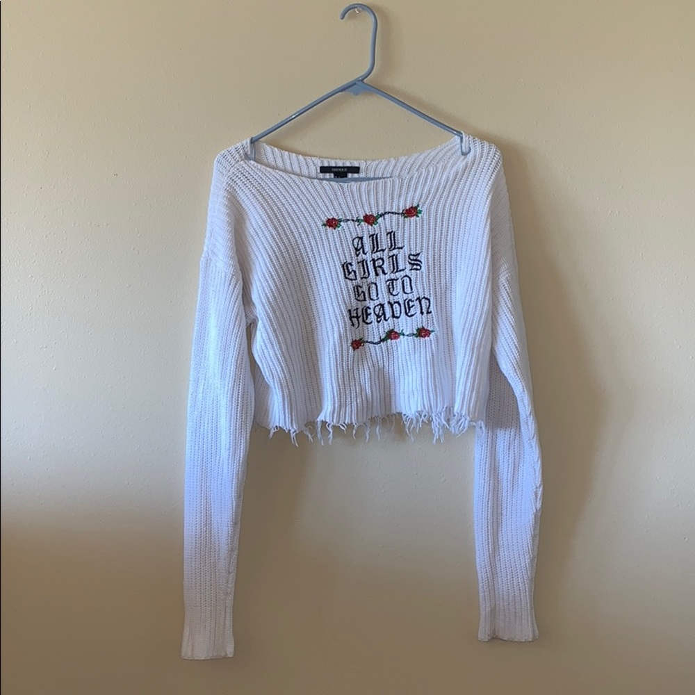 White Distressed Crop Top